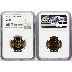 Estonia 1 Kroon 2008 90th Anniversary of the Republic. Obverse: Three lions within shield divide date. Reverse...