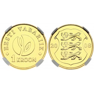 Estonia 1 Kroon 2008 90th Anniversary of the Republic. Obverse: Three lions within shield divide date. Reverse...