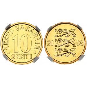 Estonia 10 Senti 2008 Obverse: Three lions divide date. Reverse: The denomination with the country name above...