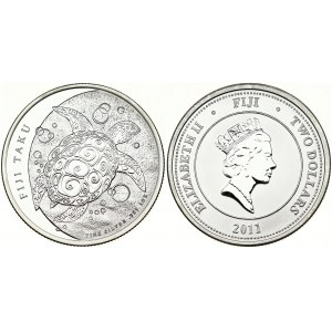 Fiji 2 Dollars 2011 Taku Turtle. Obverse: Queen Elizabeth II. Lettering: ELIZABETH II - FIJI - TWO DOLLARS - (YEAR)...