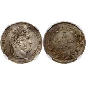 France 5 Francs 1839A Louis Philippe I (1830-1848). Obverse: Laureate head right. Obverse Legend...