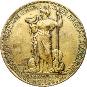 France Medal (1872) French association against the abus of alcoholic beverages; by Audine. emperance Sociaty. Bronze...