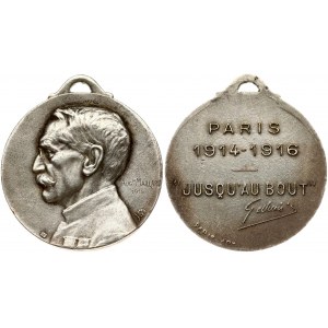 France Medal (1916) Gallieni. History; Obverse: Aug. Maillard Bust left. Reverse: PARIS / 1914-1916 / 'JUSQU'AU BOUT' ...