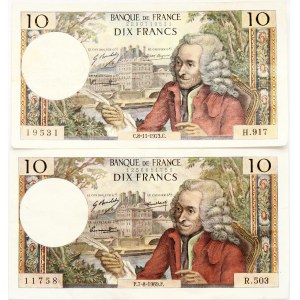 France 10 Francs 1969 & 1973 Voltaire type Banknotes. Obverse...