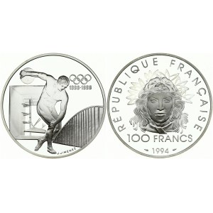 France 100 Francs 1994 100th Anniversary of the International Olympic Committee. Obverse Lettering...
