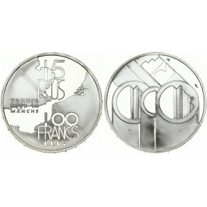 France 100 Francs 1994 Opening of the Channel Tunnel. Obverse Lettering: RF P. MICHEL. Reverse Lettering...