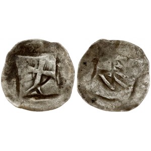 Germany Schwäbisch Hall 1 Heller (14th century). Obverse: Hand. Reverse: Cross with split arms with balls. Silver 0.45g...