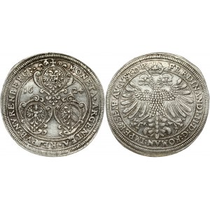 Germany Nürnberg 1 Thaler 1624 Obverse: Three framed arms seperating the date. Reverse: Crowned imperial eagle...