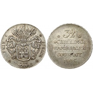 Germany Hamburg 32 Schillinge 1808 HSK Obverse: Arms with helmet; plumes and flags above. Obverse Legend: 17 EINE ...