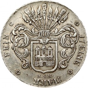 Germany Hamburg 32 Schillinge 1808 HSK Obverse: Arms with helmet; plumes and flags above. Obverse Legend: 17 EINE ...