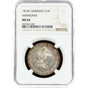 Germany HANNOVER 2/3 Thaler 1814C George III(1760-1820). Obverse: Laureate head right. Reverse: Ornate fraction...