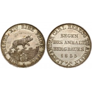 Germany Anhalt-Bernburg 1 Thaler 1855 Ausbeute. Alexander Karl (1834-1863). Obverse...