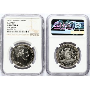 Germany Bavaria 1 Thaler 1858 Maximilian II (1848-1864). Obverse: Head right. Obverse Legend: MAXIMILIAN II KOENIG V...