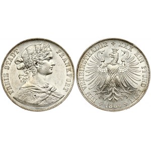 Germany Frankfurt 1 Thaler 1860 Obverse: Laureate bust right. Lettering: FREIE STADT FRANKFURT A.V. NORDHEIM. Reverse...