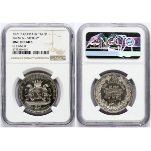 Germany BREMEN 1 Thaler 1871 B Victory Over France. Obverse: Crowned cornered arms with supporters. Obverse Legend...