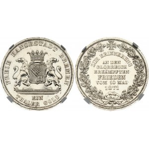 Germany BREMEN 1 Thaler 1871 B Victory Over France. Obverse: Crowned cornered arms with supporters. Obverse Legend...