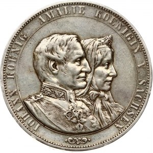 Germany SAXONY 2 Thaler 1872 B Golden Wedding Anniversary. Johann(1854-1873). Obverse...