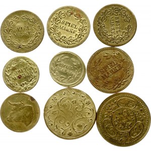 Germany (19th century) Token Game Brand all different. Brass. Weight approx: 6.59 g. Diameter: 15-22 mm...