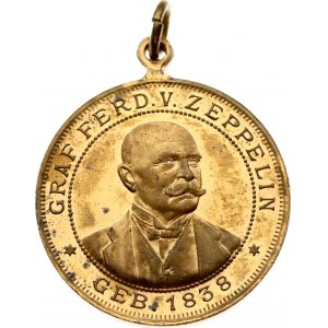 Germany Aviation Medal (1908) Zeppelin Ferdinand Graf von on his 70th birthday. Obverse: Count's bust half right...