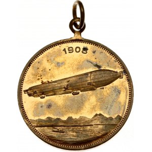 Germany Aviation Medal (1908) Zeppelin Ferdinand Graf von on his 70th birthday. Obverse: Count's bust half right...