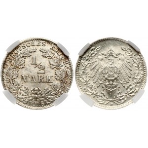 Germany Empire 1/2 Mark 1916D Wilhelm II(1888-1918). Obverse: Denomination within wreath. Reverse...