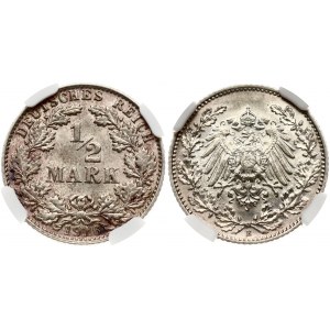 Germany Empire 1/2 Mark 1916E Wilhelm II(1888-1918). Obverse: Denomination within wreath. Reverse...