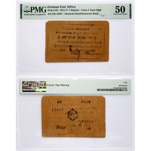 Germany East Africa 5 Rupien 1917 Banknote. Value 5 5mm High S/N ER 15947 - Deutsch-Ostafrikanishe Bank. P# 37b...