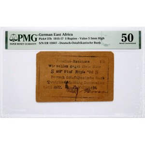 Germany East Africa 5 Rupien 1917 Banknote. Value 5 5mm High S/N ER 15947 - Deutsch-Ostafrikanishe Bank. P# 37b...