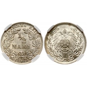 Germany Empire 1/2 Mark 1918D Wilhelm II(1888-1918). Obverse: Denomination within wreath. Reverse...