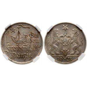 Germany Danzig 1 Gulden 1923 Obverse: Ship and star divide denomination. Reverse: Shielded arms with supporters...