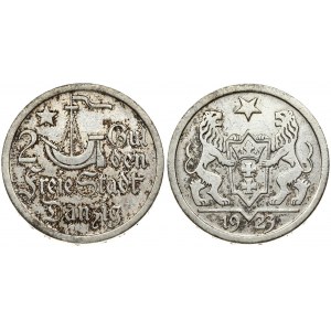 Germany Danzig 2 Gulden 1923 Obverse: Ship and star divide denomination. Reverse: Shielded arms with supporters...