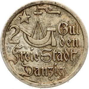 Germany Danzig 2 Gulden 1923 Obverse: Ship between inscription which includes the denomination. Lettering: 2 ...