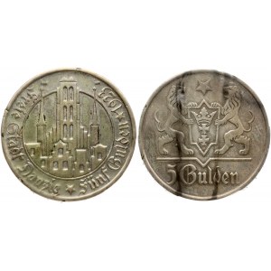 Germany Danzig 5 Gulden 1923 Obverse: Basilica; lettering around. Reverse: Shielded arms with supporters...