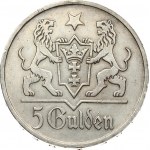 Germany Danzig 5 Gulden 1923 Obverse: Marienkirche within circle. Reverse: Shielded arms with supporters...