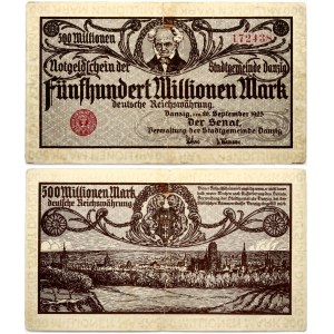 Germany Danzig 500 000 000 Mark 1923 Banknote. Obverse: Portrait of Arthur Schopenhauer (1788-1860...