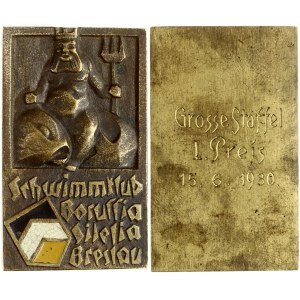 Germany Plaque (1930) Schwimm Club Borussia Silezia. Breslau. 1930. 1st price. Bronze. Weight approx: 41.19 g...
