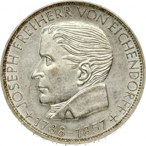 Germany Federal Republic 5 Mark 1957J Centenary - Death of Joseph Freiherr von Eichendorff poet. Obverse...