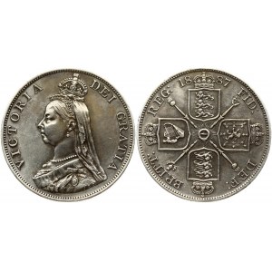 Great Britain 1 Double Florin 1887 Arabic 1. Victoria(1837-1901). Obverse: Coroneted bust left. Legend...