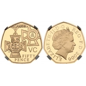 Great Britain 50 Pence 2006 Victoria Cross medal; Gold Piedfort. Elizabeth II(1952-). Obverse: Head with tiara right...