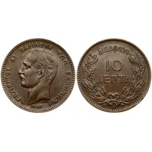 Greece 10 Lepta 1882 A George I (1863-1913). Obverse: Portrait of mature King George I facing left; date below...