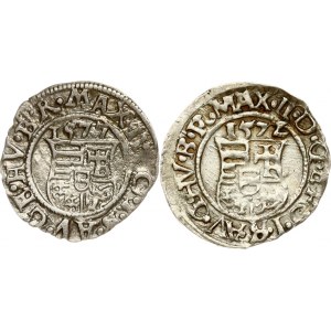 Hungary 1 Denar 1572 KB & 1577 KB. Maximilian I (1564-1576). Obverse: Fourfold curved coat of arms...