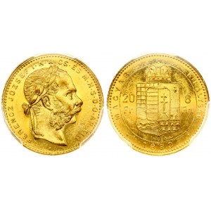 Hungary 8 Forint 20 Francs 1880KB Franz Joseph I(1848-1916). Obverse: Laureate head; right. Reverse...