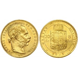 Hungary 8 Forint 20 Francs 1881 KB Franz Joseph I(1848-1916). Obverse: Laureate head right. Reverse...