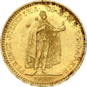Hungary 20 Korona 1892KB Franz Joseph I(1848-1916). Obverse: Emperor standing. Reverse...