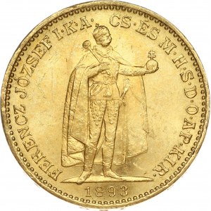 Hungary 20 Korona 1893KB Franz Joseph I(1848-1916). Obverse: Emperor standing. Reverse...