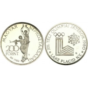 Hungary 200 Forint 1980 XIII Winter Olympics - Lake Placid. Obverse: Ice-dancing pair. Lettering...