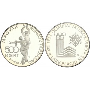 Hungary 500 Forint 1980 XIII Winter Olympics - Lake Placid. Obverse: Dancing figures; inscription around. Lettering...