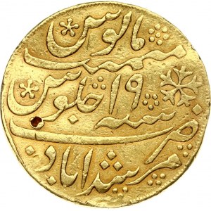 India - British 1 Mohur 1202 (1788) Shah Alam II(1760-1788). Obverse: Persian legend with poetic couplet; AH date below...