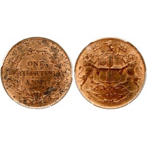 India British 1/4 Anna 1858(H) Victoria (1837-1901). Obverse: Coat of arms of the East India Company: 2 lions...