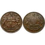 India-British Bombay ¼ Anna 1833 & 1858. Obverse: Coat of arms of the East India Company; date below...